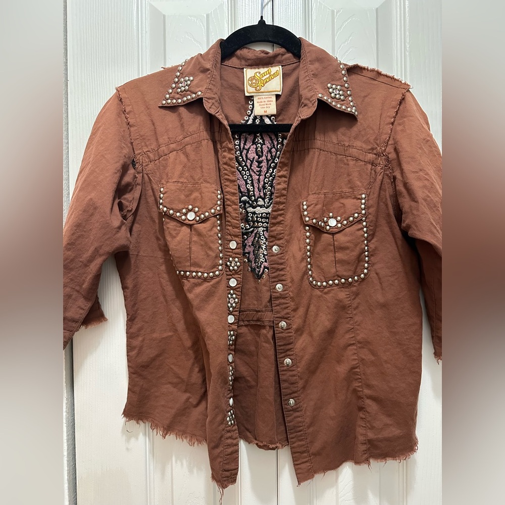 Soul Revival Brown Studded Utility Jacket‎